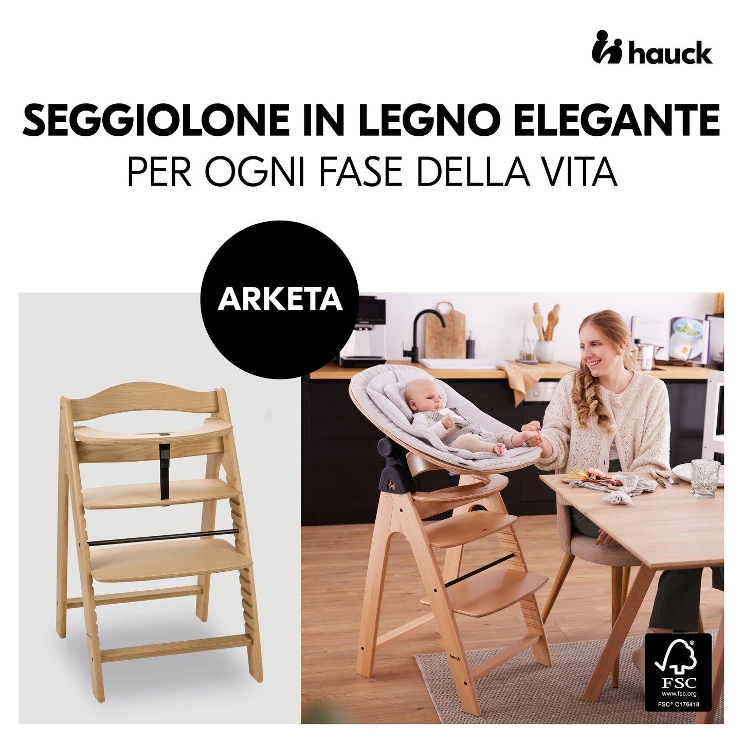 Hauck Set seggiolone evolutivo in legno Arketa (4in1)