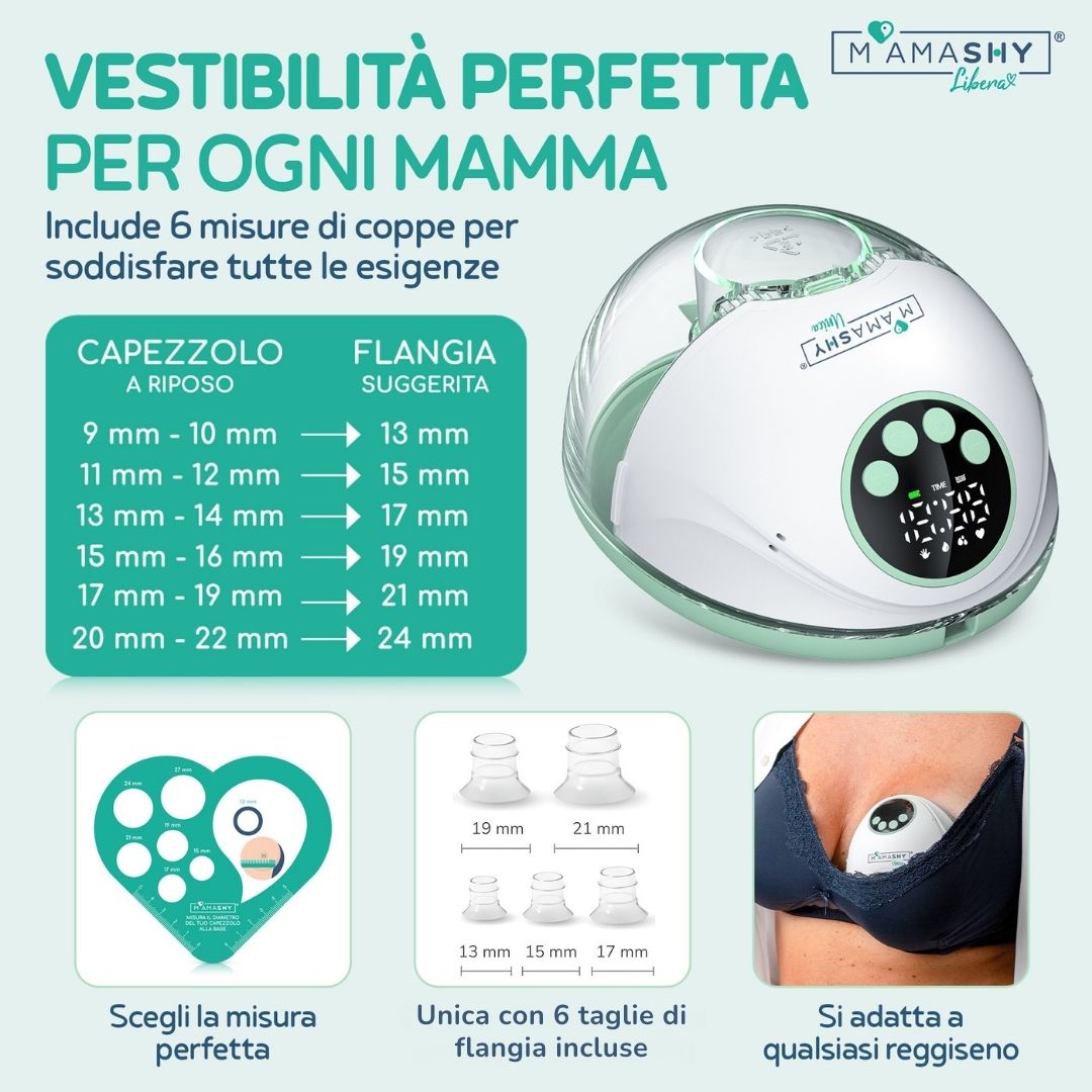 Mamashy - Unica - Tiralatte elettrico Indossabile - 4 modalità di pompaggio + 12 livelli di intensità
