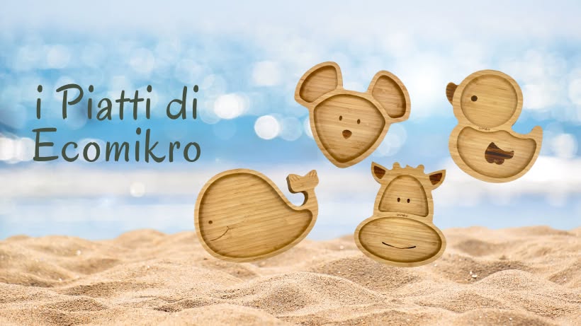 ECOMIKRO - Piatto con cucchiaio bambù BALENA - bianca