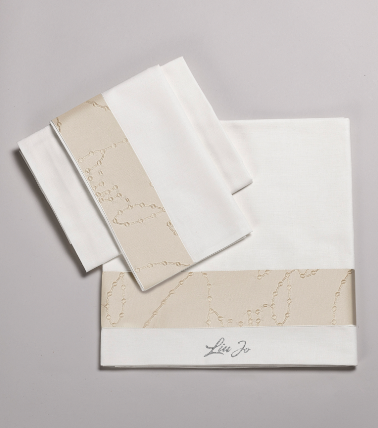 LIUJO Set Lenzuola 3pz Carrozzina RICAMATO - colore avorio sabbia