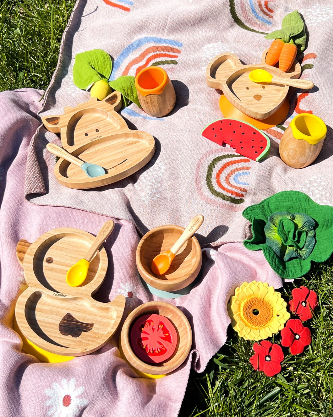 ECOMIKRO - Piatto con cucchiaio bambù CANE - bordeaux