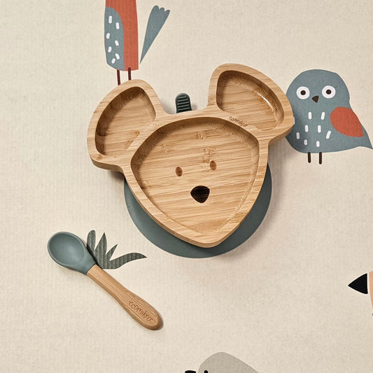 ECOMIKRO - Piatto con cucchiaio bambù TOPO - verde