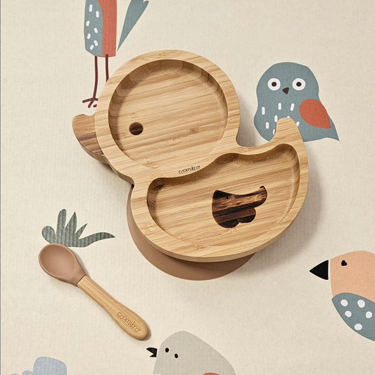 ECOMIKRO - Piatto con cucchiaio bambù PAPERA - nocciola