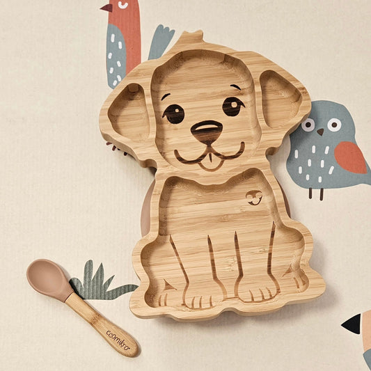 ECOMIKRO - Piatto con cucchiaio bambù CANE - nocciola