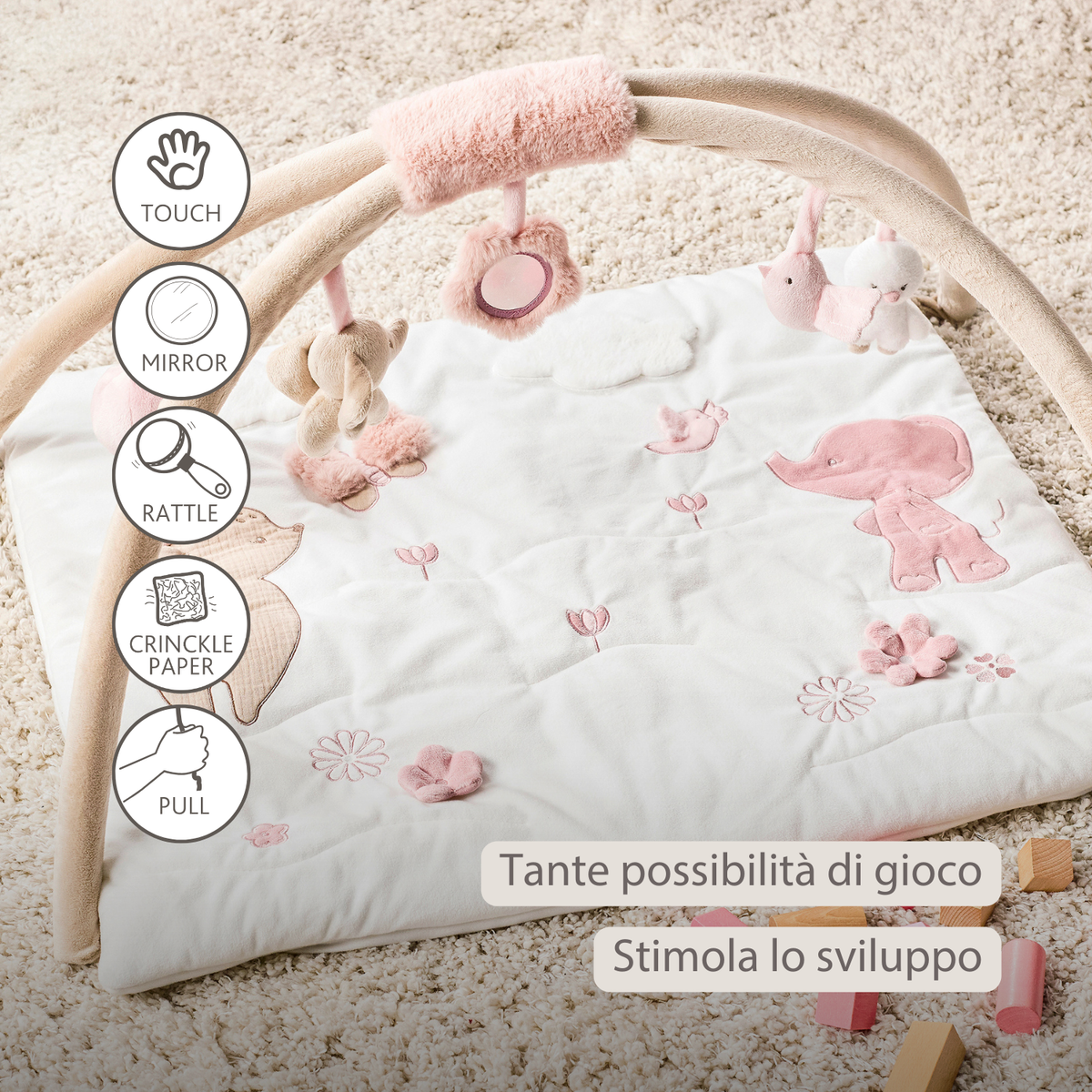NATTOU FanFan Tappeto Gioco per Bambini con Archi Quadrato - 70 x 80 cm - Palestrina Attività Neonato - 759236