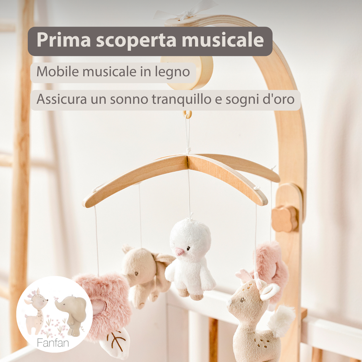 Nattou FanFan Giostrina musicale neonato - Giostrina da box in legno - 759250