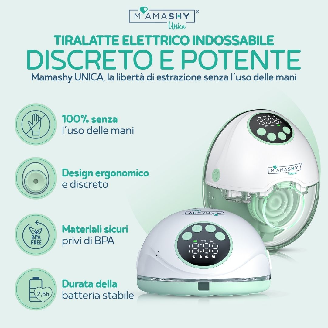 Mamashy - Unica - Tiralatte elettrico Indossabile - 4 modalità di pompaggio + 12 livelli di intensità