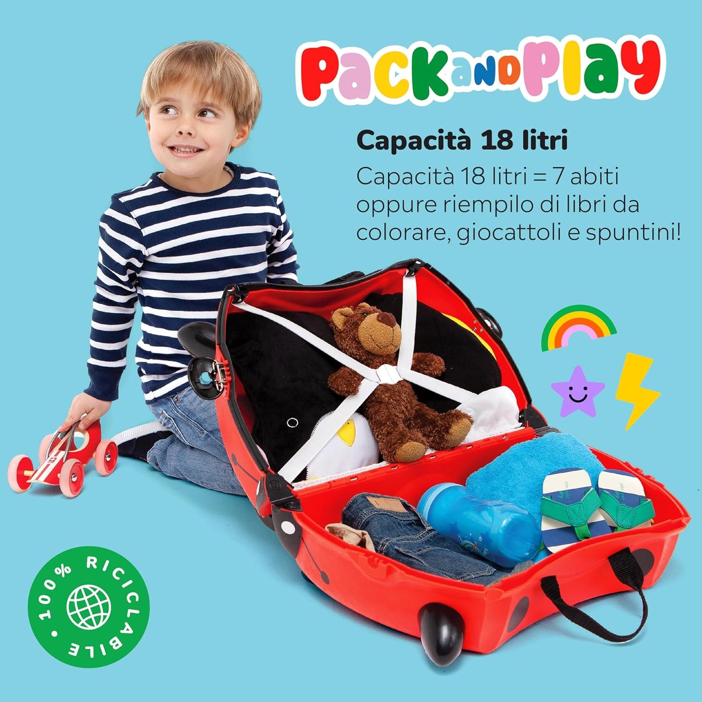 Trunki Valigia Trolley Cavalcabile – Bagaglio a Mano – Harley Coccinella (Rosso)