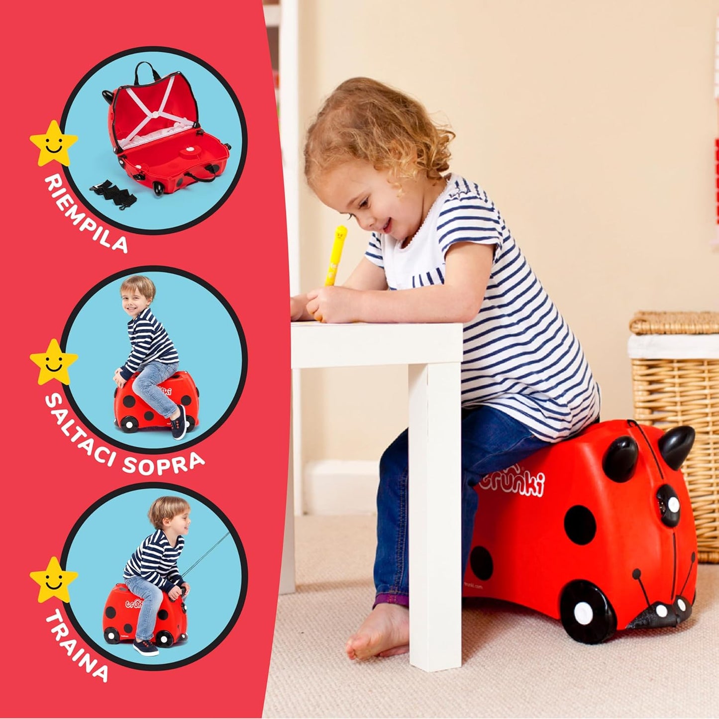 Trunki Valigia Trolley Cavalcabile – Bagaglio a Mano – Harley Coccinella (Rosso)