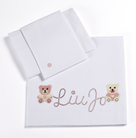 LIUJO Set Lenzuola 3pz Carrozzina BEAR LJ - BL635C.270 bianco rosa