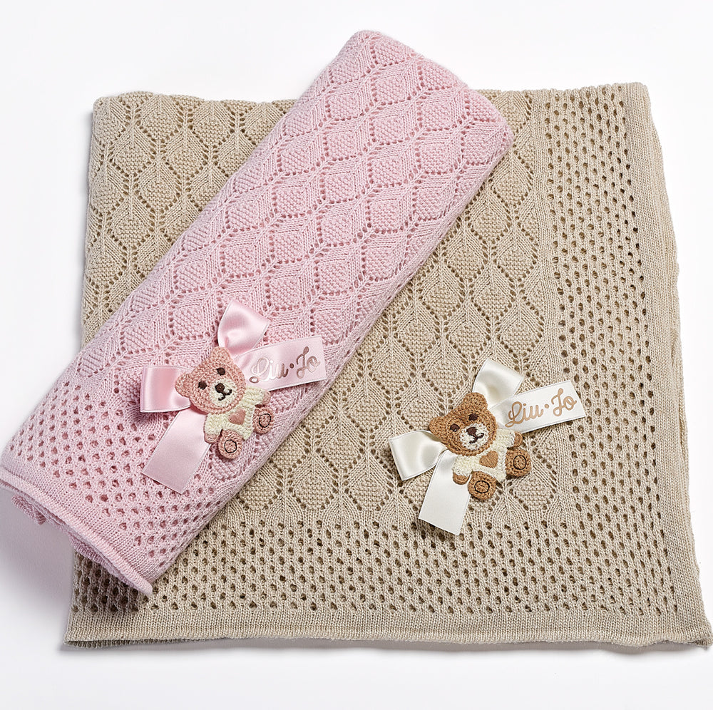 LiuJo Copertina Lana Merinos culla carrozzina Liu Jo BEAR LJ 90x80cm - BL638B.90 ROSA