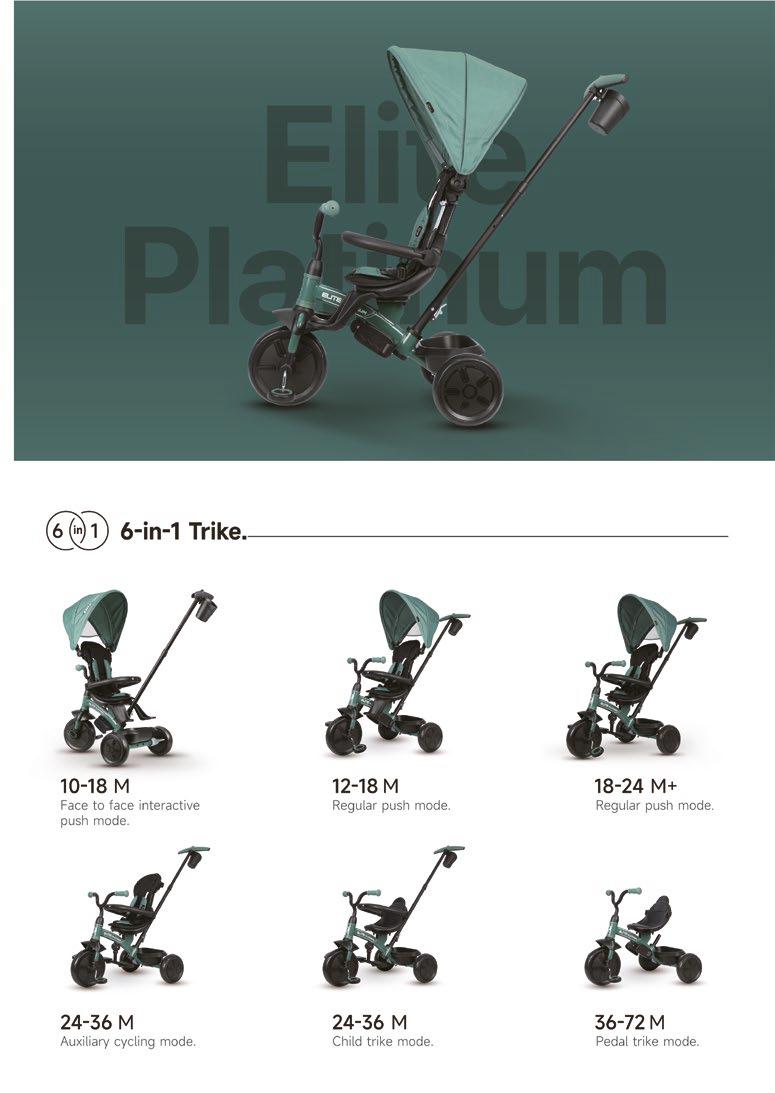 Qplay - Triciclo ELITE Platinum 6in1 - da 10 mesi a 72 mesi - GREEN
