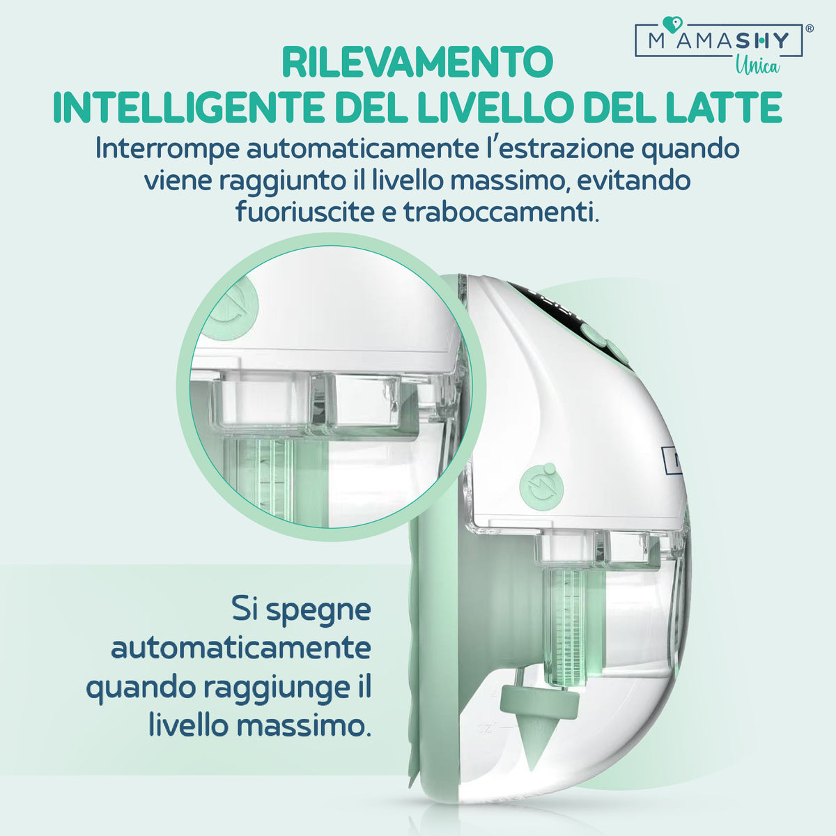 Mamashy - Unica - Tiralatte elettrico Indossabile - 4 modalità di pompaggio + 12 livelli di intensità