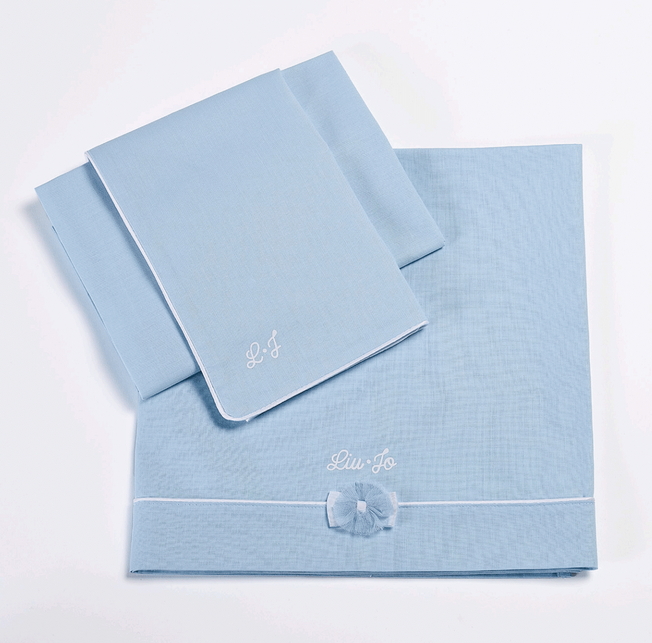 LIUJO Set Lenzuola 3pz Carrozzina FIOCCO - BL632C - azzurro scelta multipla