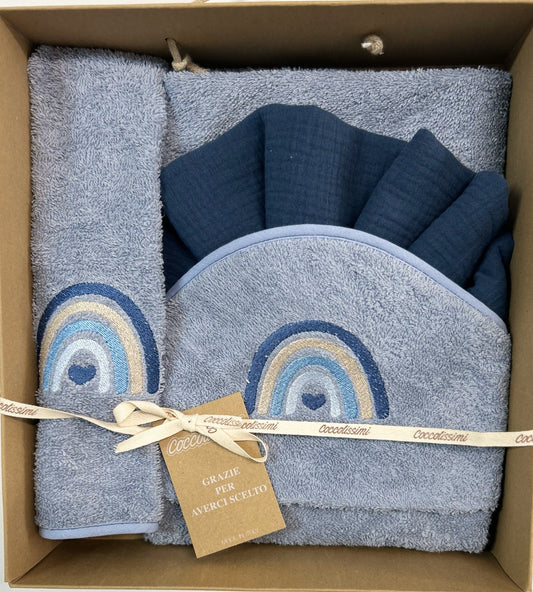 COCCOLISSIMI kit con ACCAPPATOIO TRIANGOLO + ASCIUGAMANO + MUSSOLA - colore Rainbow Avion