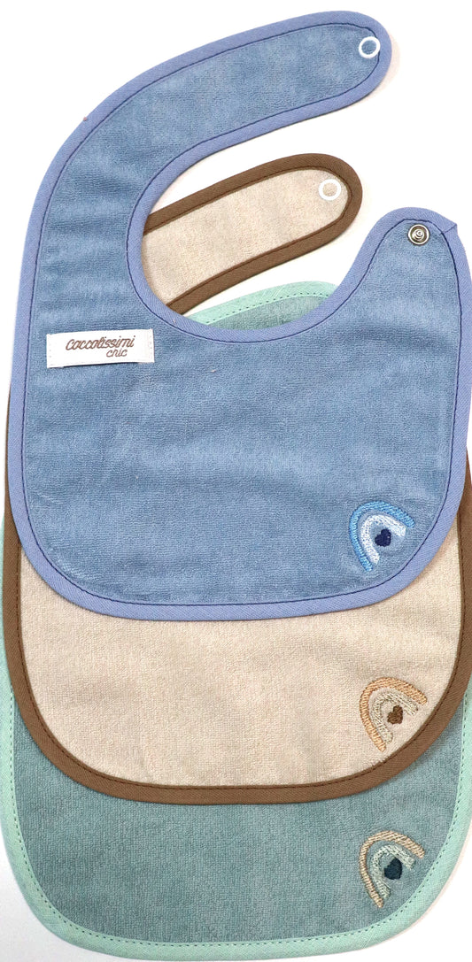 Coccolissimi - set tris bavaglini - serie RAINBOW - colore AVIO