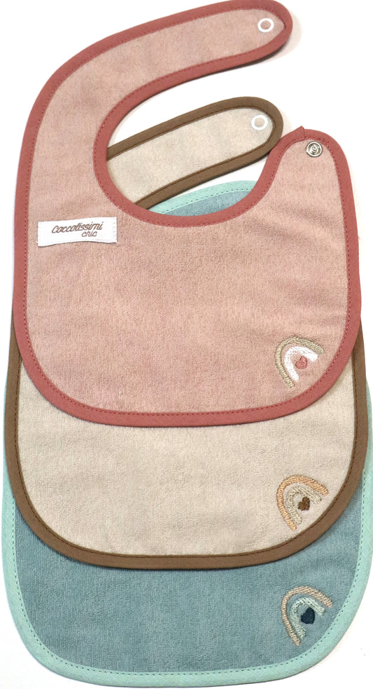 Coccolissimi - set tris bavaglini - serie RAINBOW - colore OLD ROSE