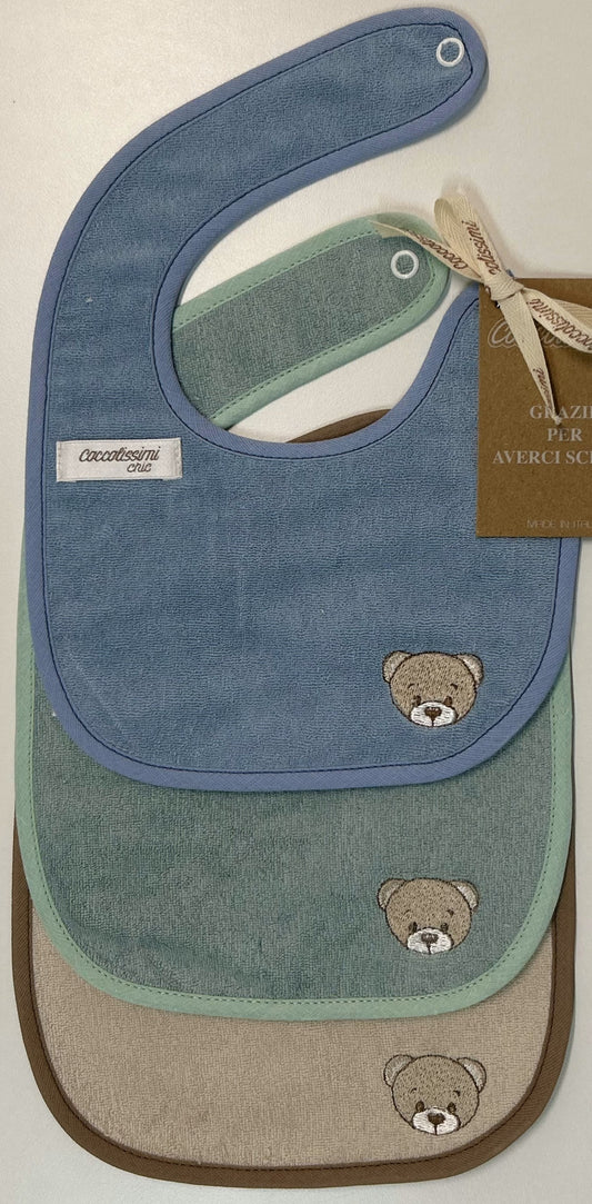 Coccolissimi - set tris bavaglini - serie TEDDY - colore AVIO