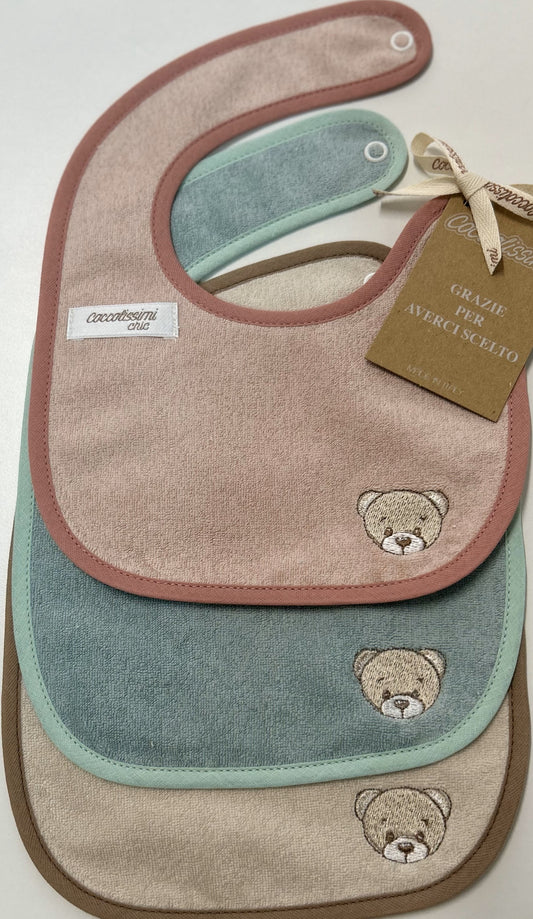 Coccolissimi - set tris bavaglini - serie TEDDY - colore OLD ROSE