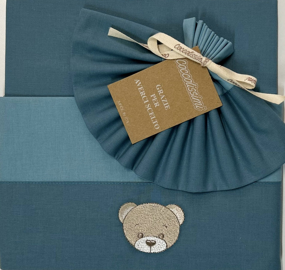 COCCOLISSIMI - set lenzuola 3 pezzi culla / carrozzina Teddy Agave