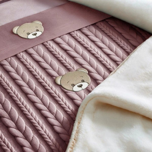 COCCOLISSIMI - coperta Treccia foderata sherpa - culla / carrozzina TEDDY old rose
