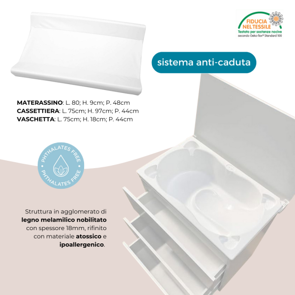 Coccolissimi Fasciatoio 3 cassetti bicolor- bianco tortora