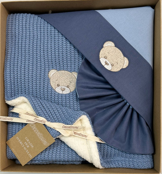 COCCOLISSIMI kit Lettino Coperta Filo + lenzuola coordinate - Teddy Avion