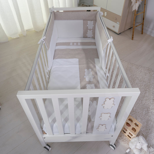 Coccolissimi Parure lettino - Paracolpi + Piumino sfoderabile + Set lenzuola 3pz - Tre Amici