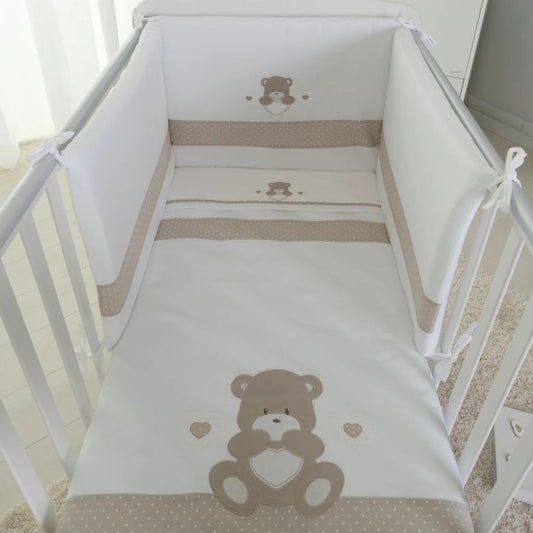 Coccolissimi Parure lettino - Paracolpi + Piumino sfoderabile + Set lenzuola 3pz - Orso Cuore