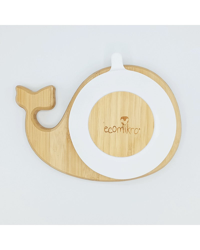 ECOMIKRO - Piatto con cucchiaio bambù BALENA - bianca