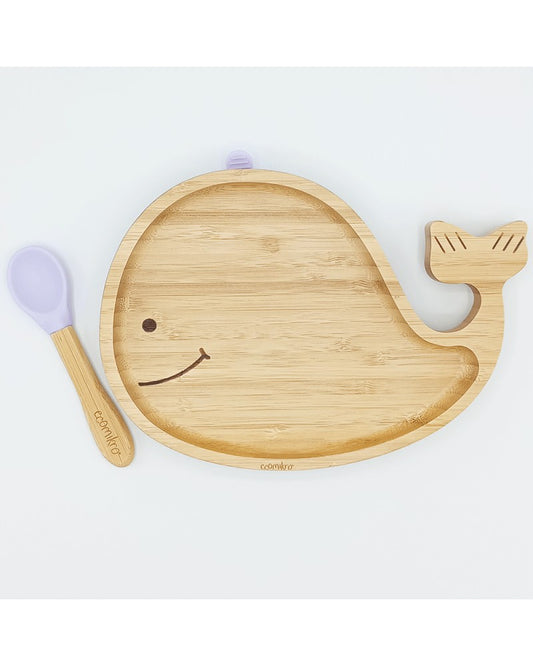 ECOMIKRO - Piatto con cucchiaio bambù BALENA - lilla