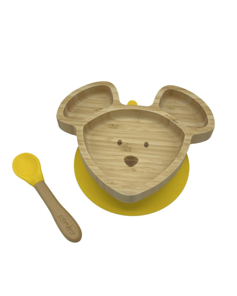 ECOMIKRO - Piatto con cucchiaio bambù TOPO - giallo