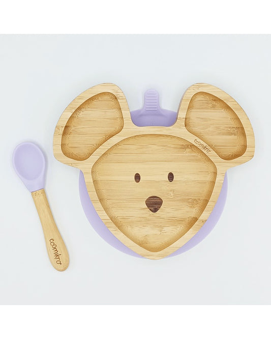 ECOMIKRO - Piatto con cucchiaio bambù TOPO - lilla