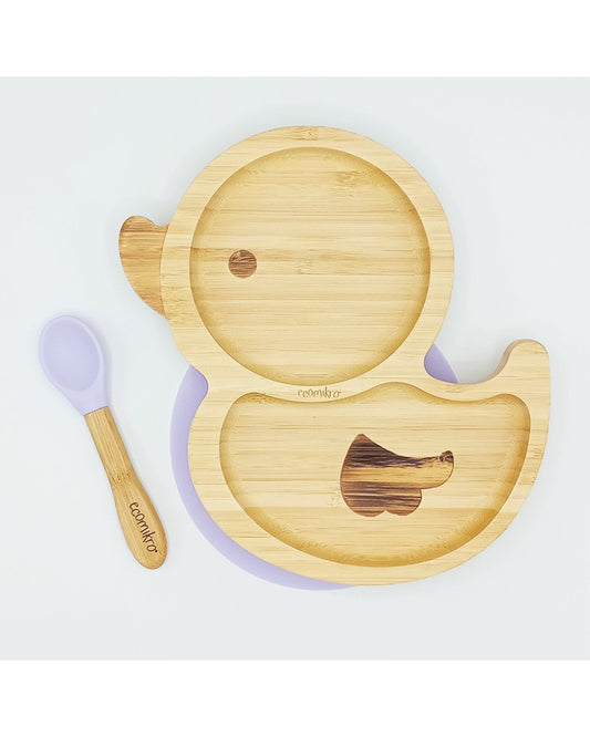 ECOMIKRO - Piatto con cucchiaio bambù PAPERA - lilla