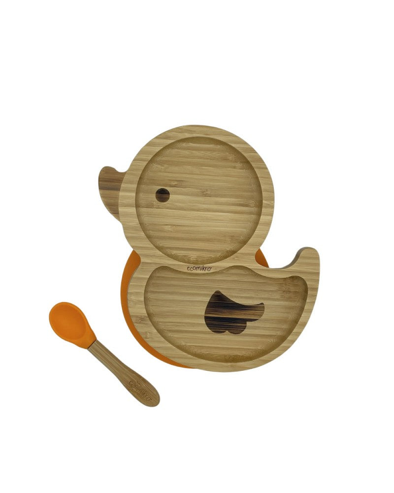 ECOMIKRO - Piatto con cucchiaio bambù PAPERA - arancio
