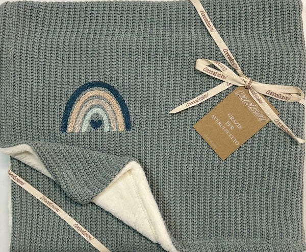 COCCOLISSIMI kit Culla Carrozzina Coperta Filo + lenzuola coordinate - Agave green