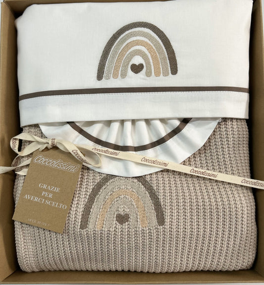COCCOLISSIMI kit Lettino Coperta Filo + lenzuola coordinate - Rainbow Moka