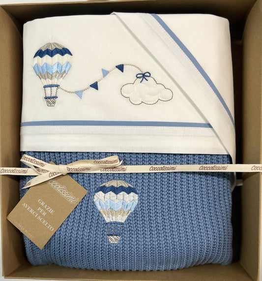 COCCOLISSIMI kit Culla Carrozzina Coperta Trecce + lenzuola coordinate - Balloon Avio