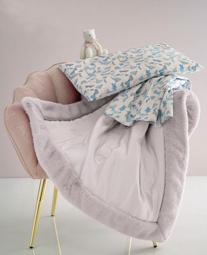 Blumarine COPERTINA Culla / Carrozzina EDEN con bordo pelliccia 90x110 - colore silver