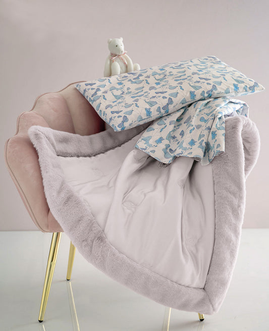 Blumarine COPERTINA Culla / Carrozzina EDEN con bordo pelliccia 90x110 - colore silver