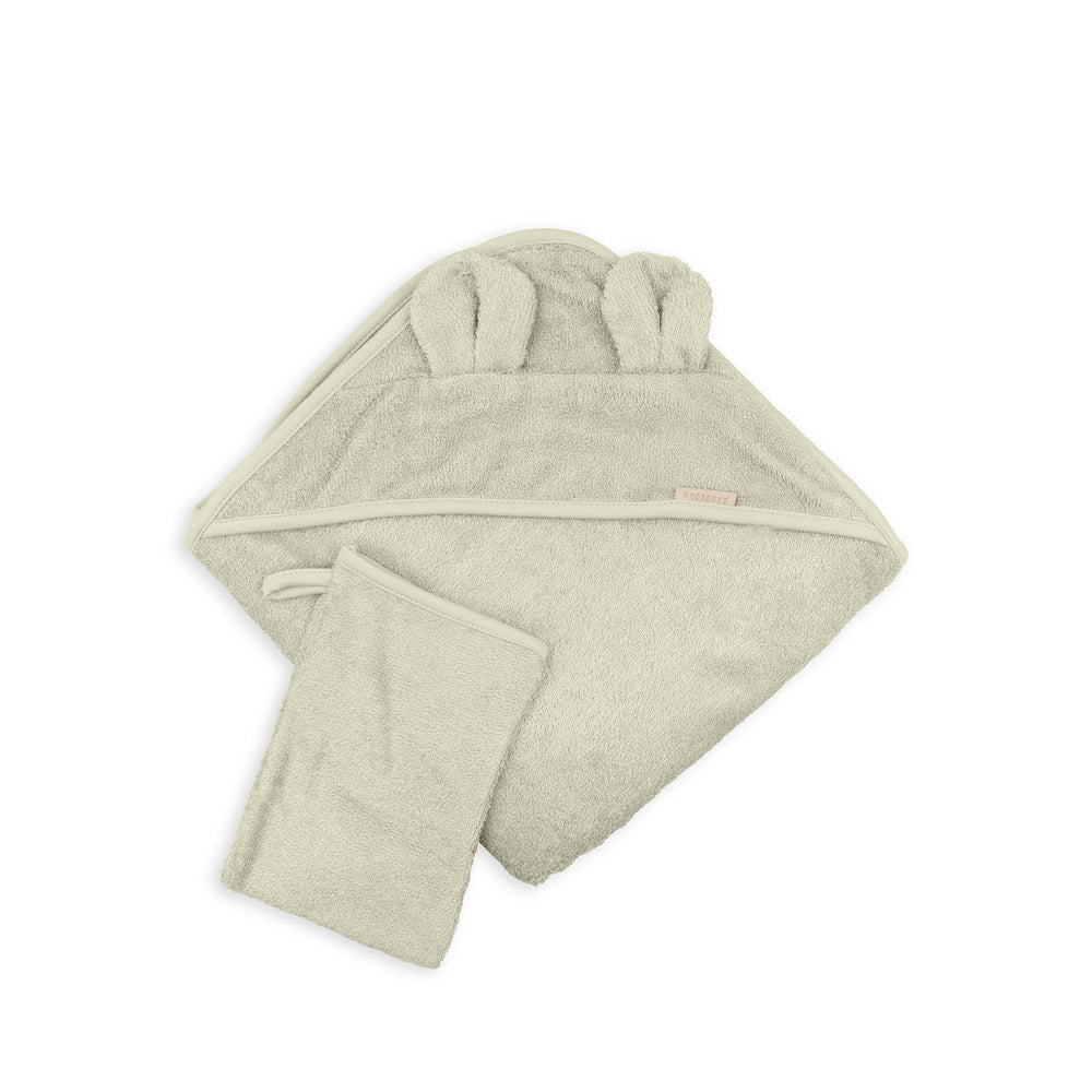 Bamboom Asciugamano con cappuccio neonato - orecchie + guanto - OYSTER GREY 112