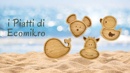 ECOMIKRO - Piatto con cucchiaio bambù BALENA - lilla