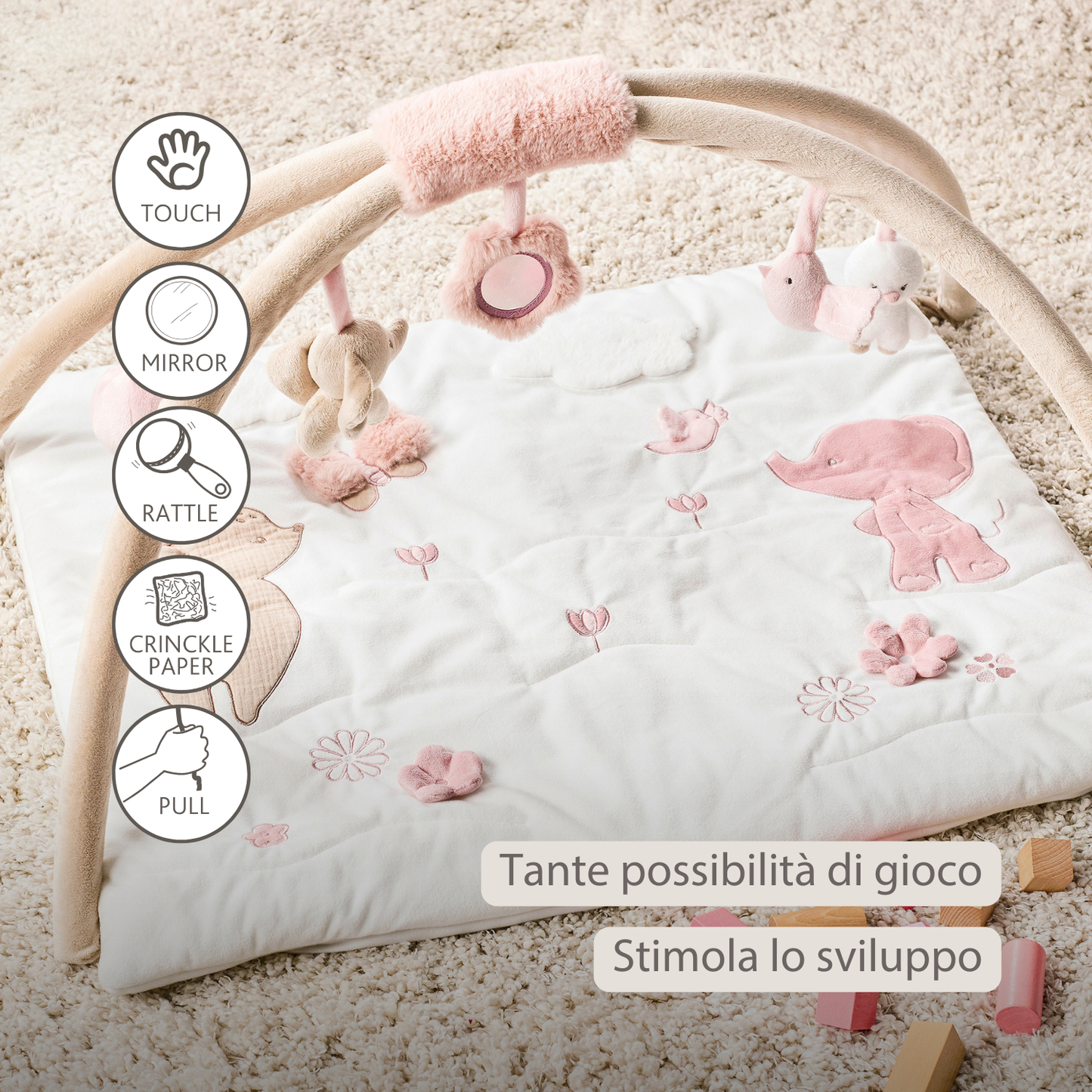 NATTOU FanFan Tappeto Gioco per Bambini con Archi Quadrato - 70 x 80 cm - Palestrina Attività Neonato - 759236