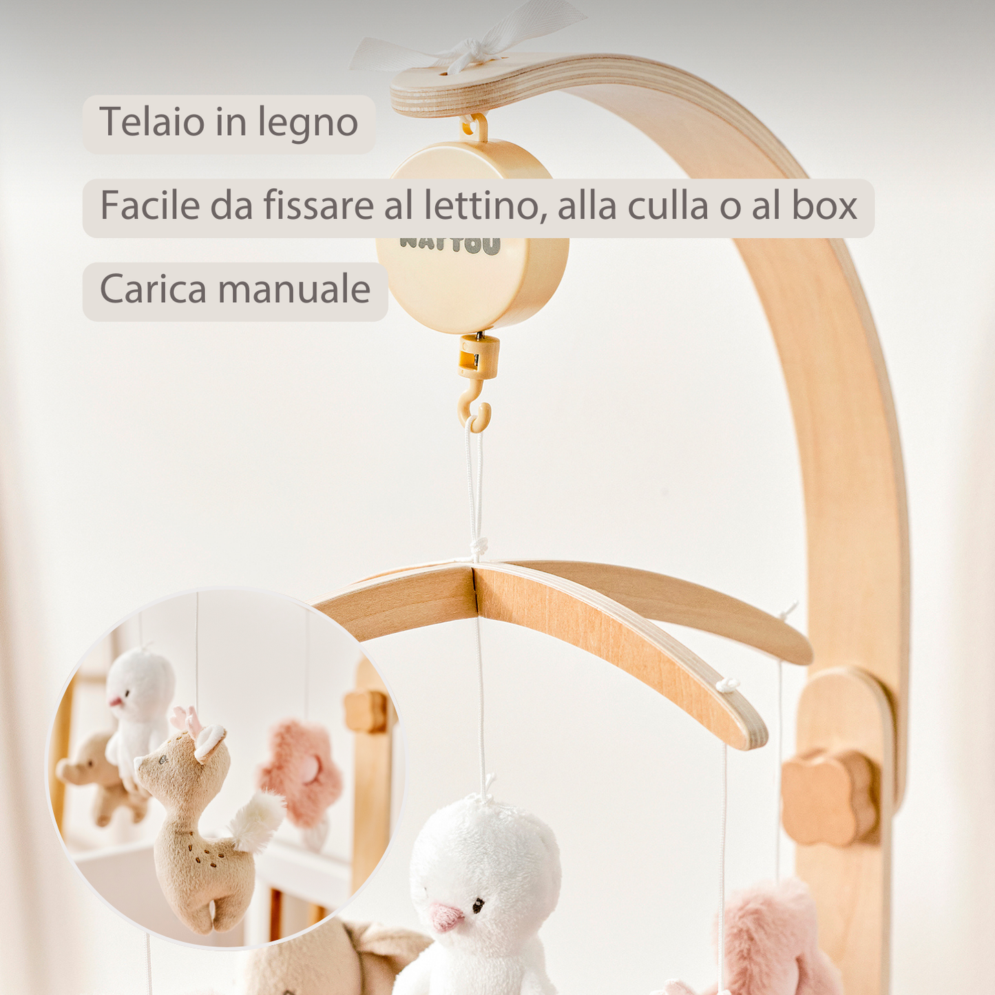 Nattou FanFan Giostrina musicale neonato - Giostrina da box in legno - 759250