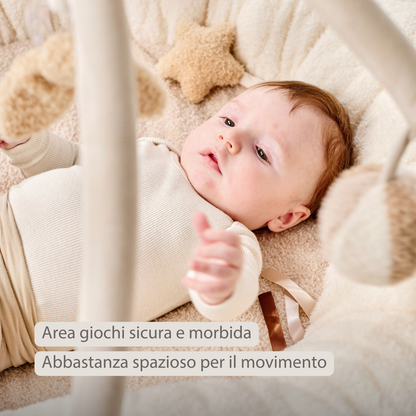 NATTOU TEDDY Tappeto gioco neonato con archi rotondo - 90x90 cm - Palestrina attività bebè - Bordi imbottiti - 856409