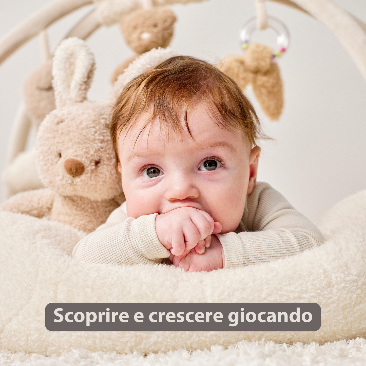 NATTOU TEDDY Tappeto gioco neonato con archi rotondo - 90x90 cm - Palestrina attività bebè - Bordi imbottiti - 856409