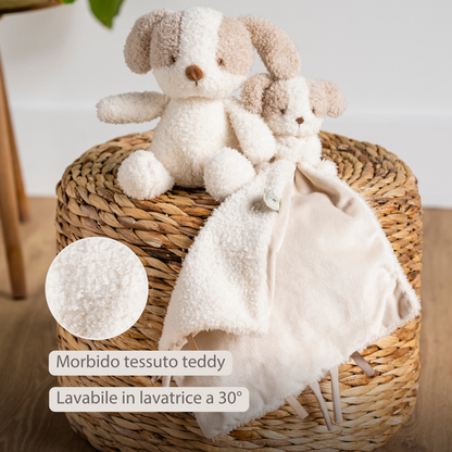 NATTOU TEDDY Doudou neonato con peluche - 27x27 cm - Doudou cane - Beige
