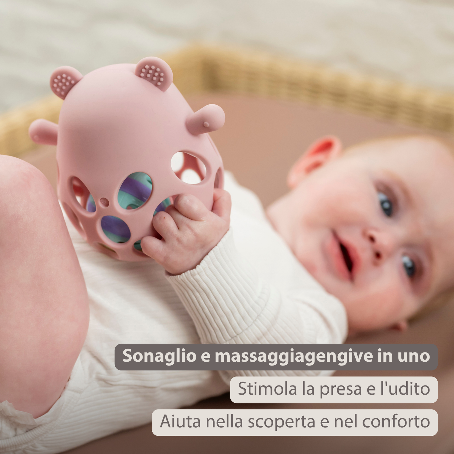 NATTOU Massaggiagengive Sonaglio con Palla Orso SILICONE - rosa