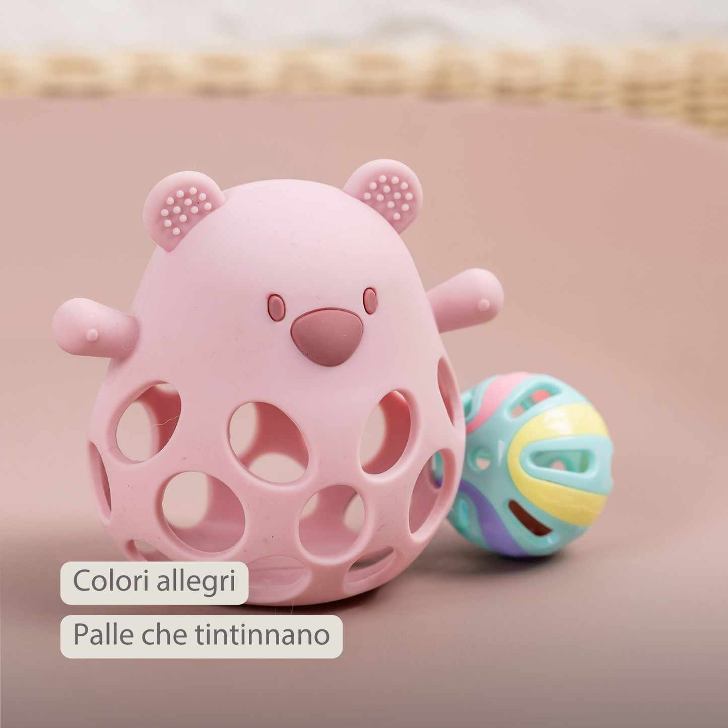 NATTOU Massaggiagengive Sonaglio con Palla Orso SILICONE - rosa