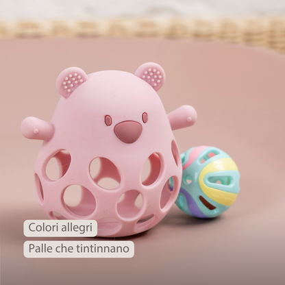 NATTOU Massaggiagengive Sonaglio con Palla Orso SILICONE - rosa